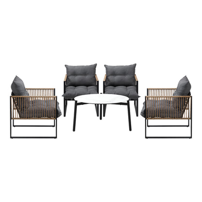 5PCS Outdoor Patio Set with White & Grey Rattan Chairs & 70cm Coffee Table Garden