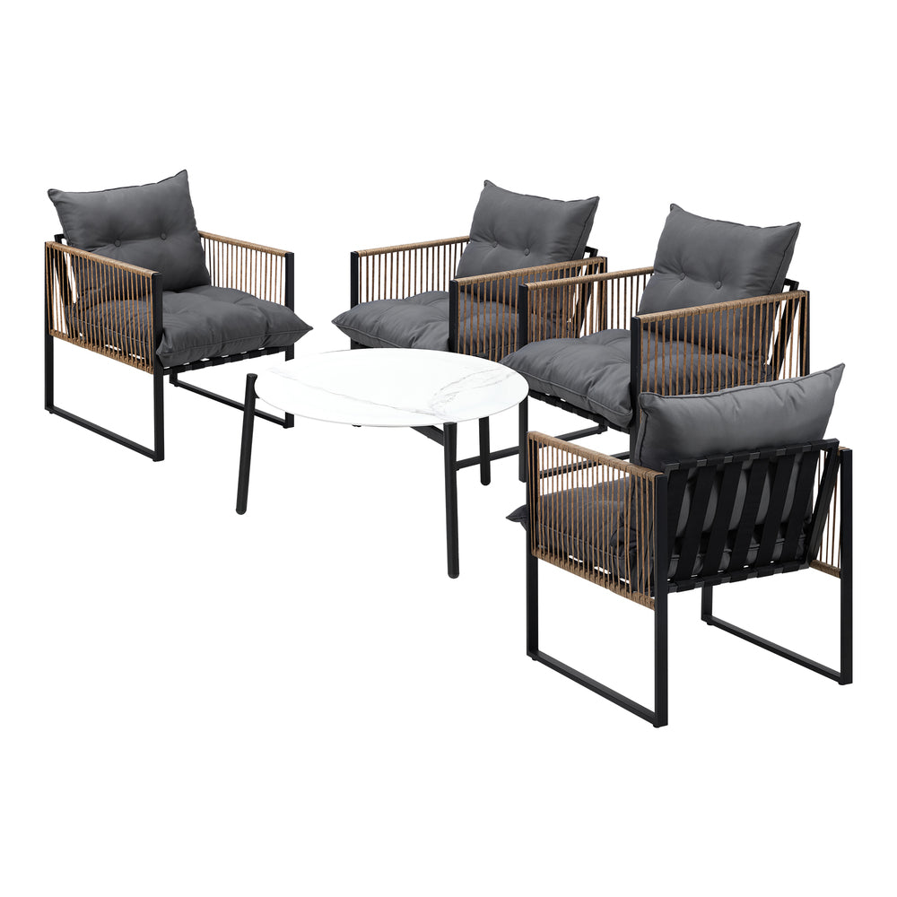 5PCS Outdoor Patio Set with White & Grey Rattan Chairs & 70cm Coffee Table Garden