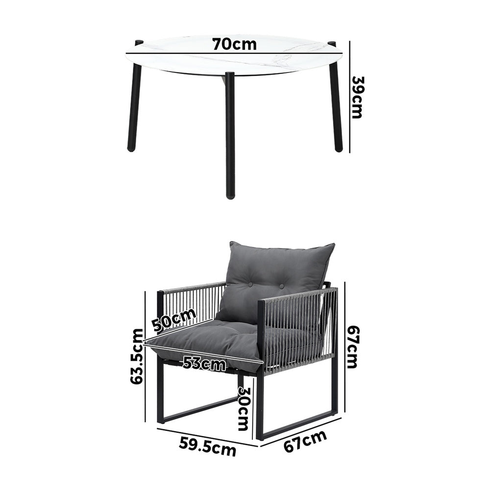 5PCS Outdoor Patio Set Grey & White 70cm Table Cushioned Armchairs