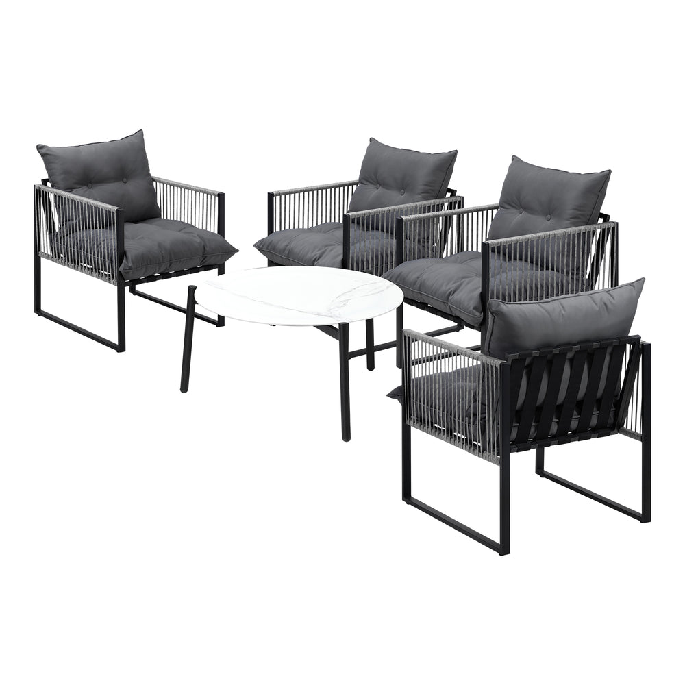 5PCS Outdoor Patio Set Grey & White 70cm Table Cushioned Armchairs