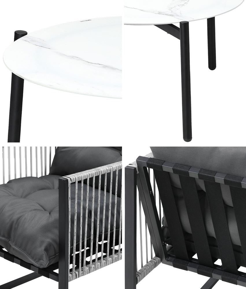 5PCS Outdoor Patio Set Grey & White 70cm Table Cushioned Armchairs