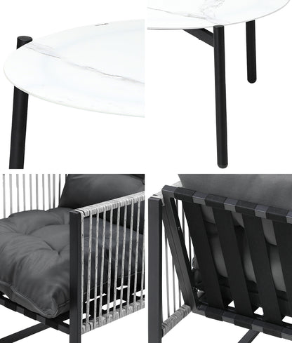 5PCS Outdoor Patio Set Grey & White 70cm Table Cushioned Armchairs