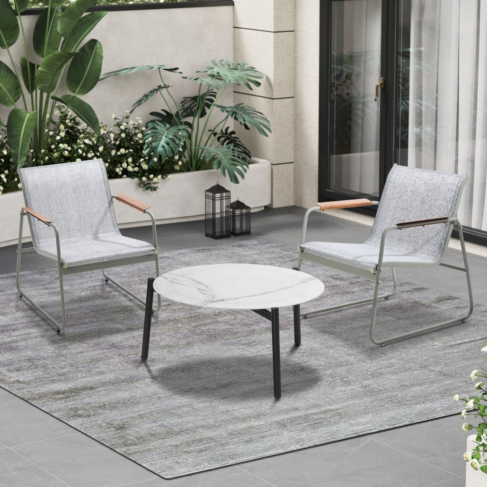 3PCS Outdoor Bistro Set Patio Chair 50cm Coffee Table Textilene Grey & White