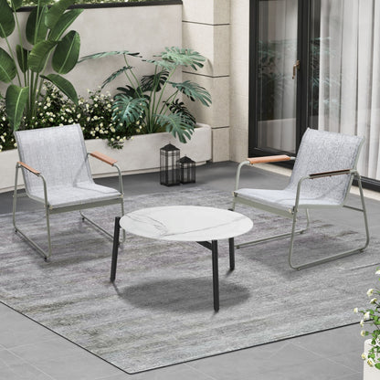 3PCS Outdoor Bistro Set Patio Chair 50cm Coffee Table Textilene Grey & White