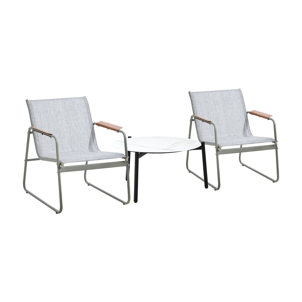 3PCS Outdoor Bistro Set Patio Chair 50cm Coffee Table Textilene Grey & White