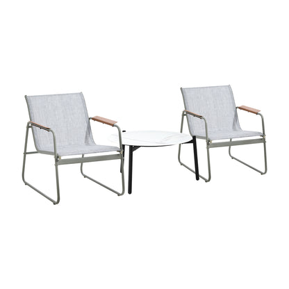 3PCS Outdoor Bistro Set Patio Chair 50cm Coffee Table Textilene Grey & White