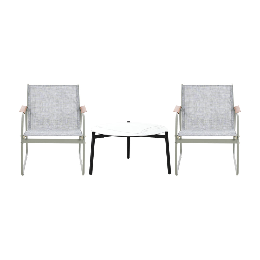3PCS Outdoor Bistro Set Patio Chair 50cm Coffee Table Textilene Grey & White