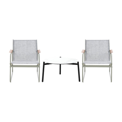 3PCS Outdoor Bistro Set Patio Chair 50cm Coffee Table Textilene Grey & White