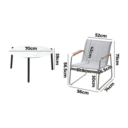 3PCS Outdoor Bistro Set Patio Chair 50cm Coffee Table Textilene Grey & White