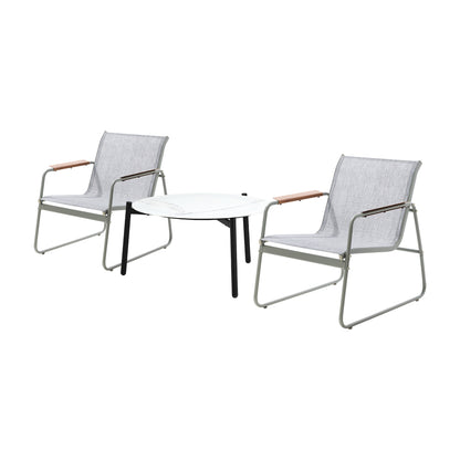 3PCS Outdoor Bistro Set Patio Chair 50cm Coffee Table Textilene Grey & White