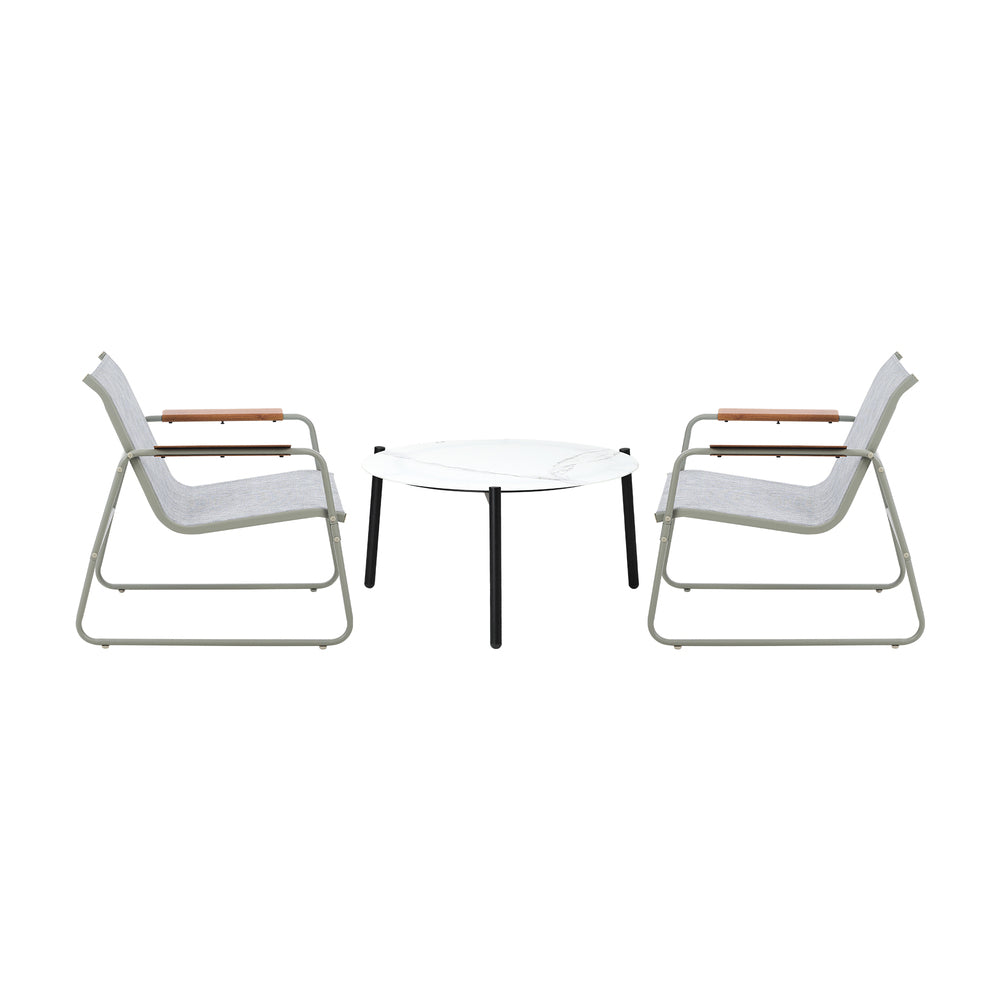 3PCS Outdoor Bistro Set Patio Chair 50cm Coffee Table Textilene Grey & White