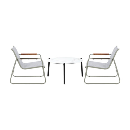 3PCS Outdoor Bistro Set Patio Chair 50cm Coffee Table Textilene Grey & White