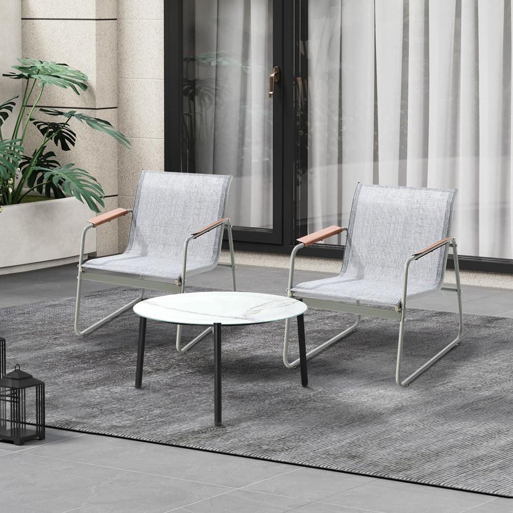 3PCS Outdoor Bistro Set Patio Chair 50cm Coffee Table Textilene Grey & White