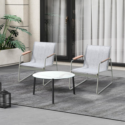 3PCS Outdoor Bistro Set Patio Chair 50cm Coffee Table Textilene Grey & White
