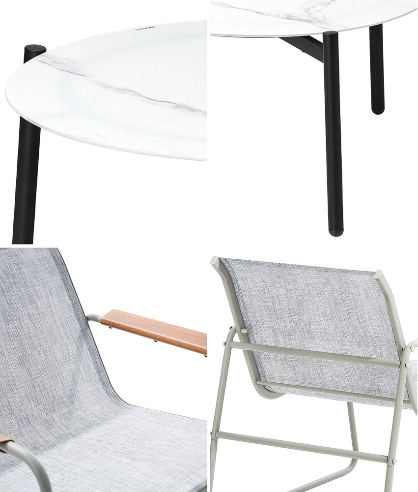 3PCS Outdoor Bistro Set Patio Chair 50cm Coffee Table Textilene Grey & White
