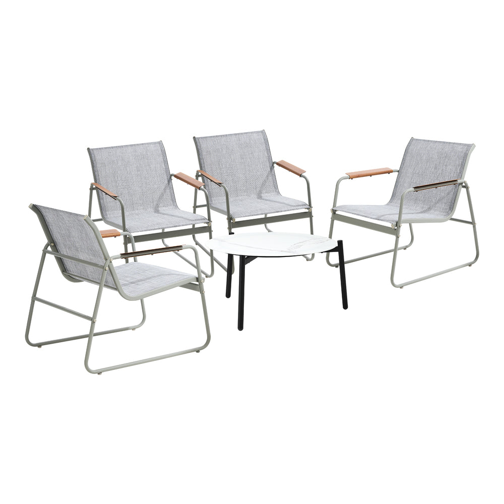 Outdoor Patio Set 70cm Round Table with 4x Chairs Garden Furniture Set Grey & White