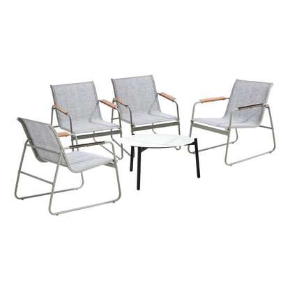 Outdoor Patio Set 70cm Round Table with 4x Chairs Garden Furniture Set Grey & White