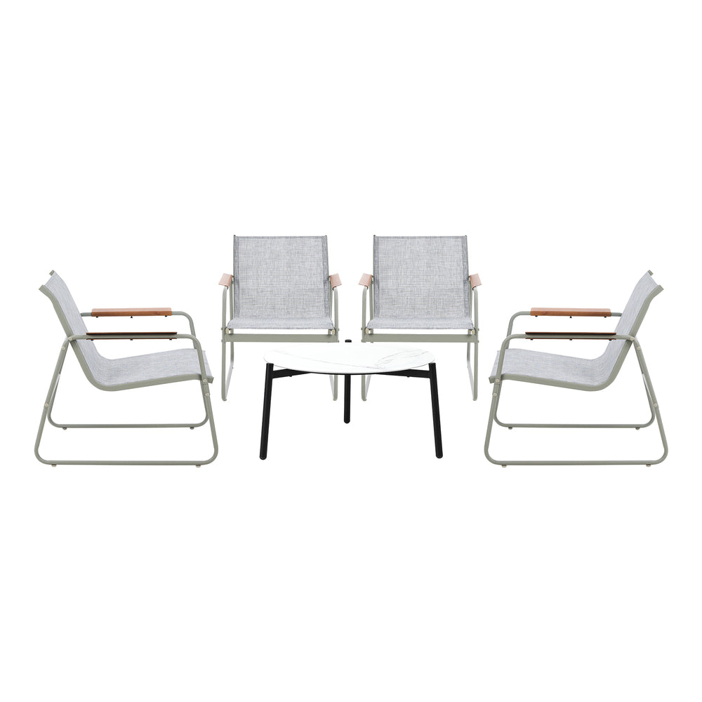 Outdoor Patio Set 70cm Round Table with 4x Chairs Garden Furniture Set Grey & White