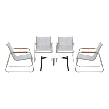 Outdoor Patio Set 70cm Round Table with 4x Chairs Garden Furniture Set Grey & White