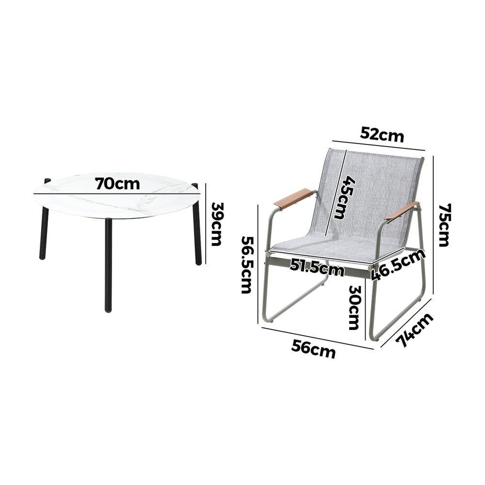 Outdoor Patio Set 70cm Round Table with 4x Chairs Garden Furniture Set Grey & White