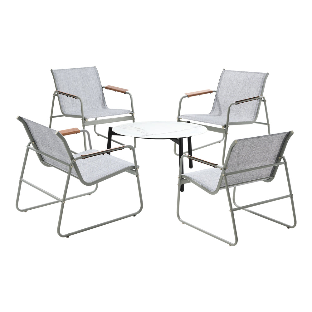 Outdoor Patio Set 70cm Round Table with 4x Chairs Garden Furniture Set Grey & White