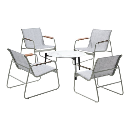 Outdoor Patio Set 70cm Round Table with 4x Chairs Garden Furniture Set Grey & White