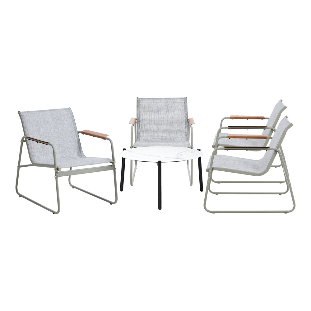 Outdoor Patio Set 70cm Round Table with 4x Chairs Garden Furniture Set Grey & White