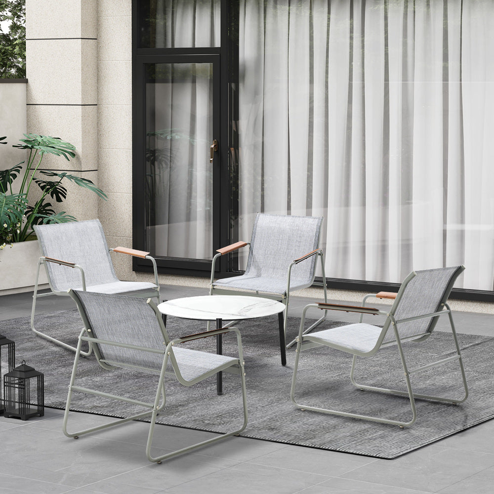 Outdoor Patio Set 70cm Round Table with 4x Chairs Garden Furniture Set Grey & White