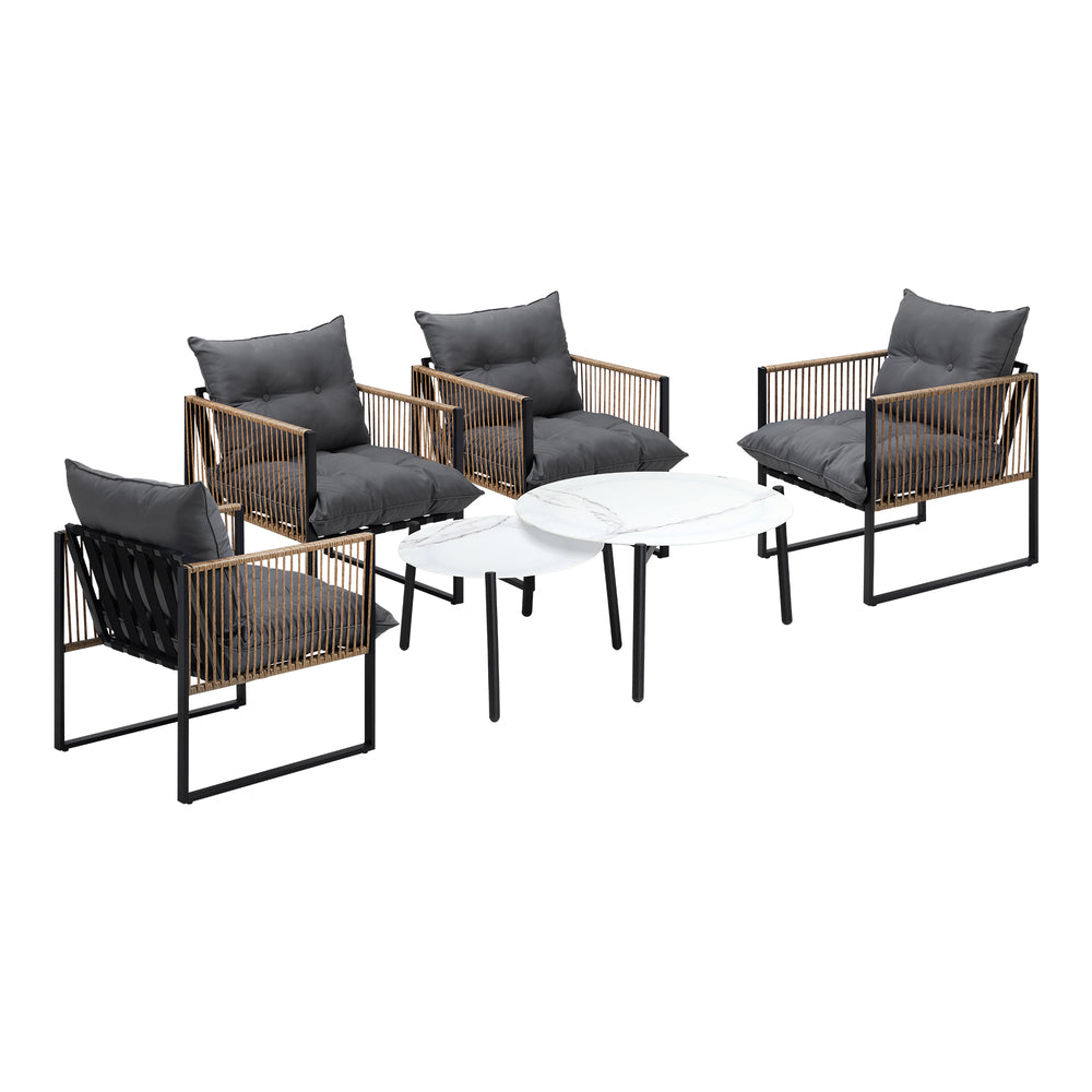 6PCS Outdoor Patio Set with Rattan Chairs & Grey & White Coffee Table for Garden