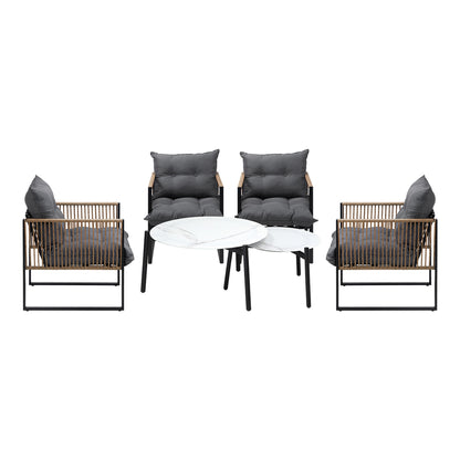 6PCS Outdoor Patio Set with Rattan Chairs & Grey & White Coffee Table for Garden