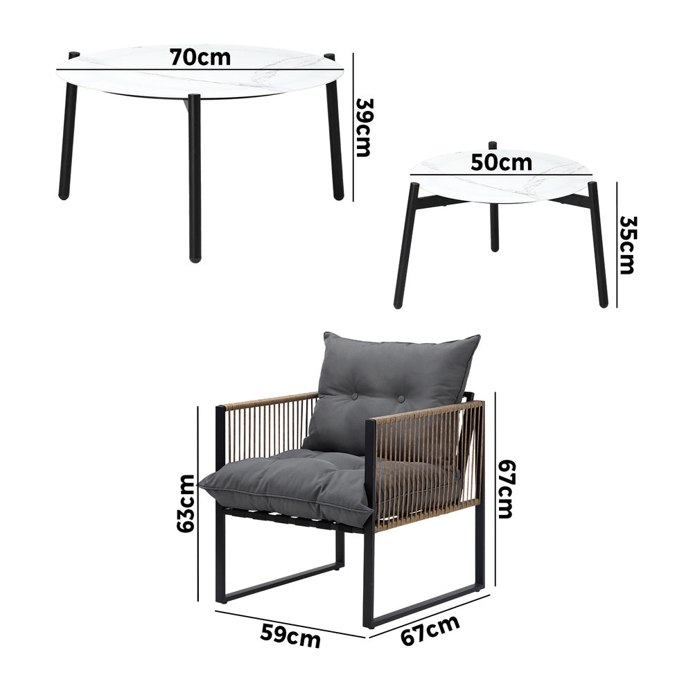 6PCS Outdoor Patio Set with Rattan Chairs & Grey & White Coffee Table for Garden