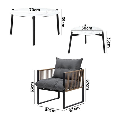 6PCS Outdoor Patio Set with Rattan Chairs & Grey & White Coffee Table for Garden