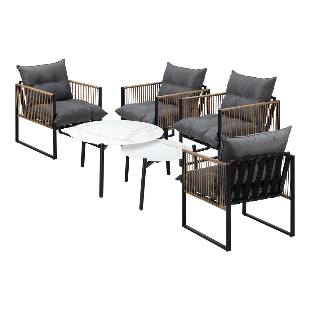 6PCS Outdoor Patio Set with Rattan Chairs & Grey & White Coffee Table for Garden