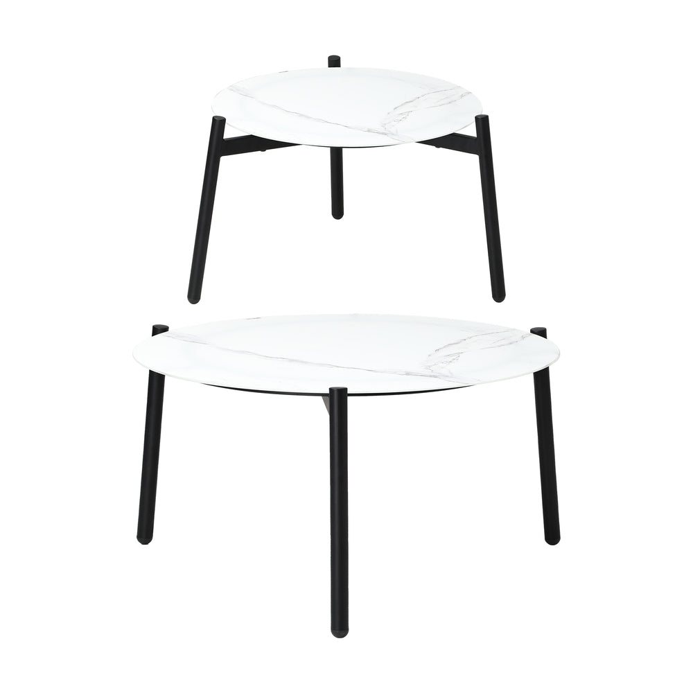 6PCS Outdoor Patio Set with Rattan Chairs & Grey & White Coffee Table for Garden