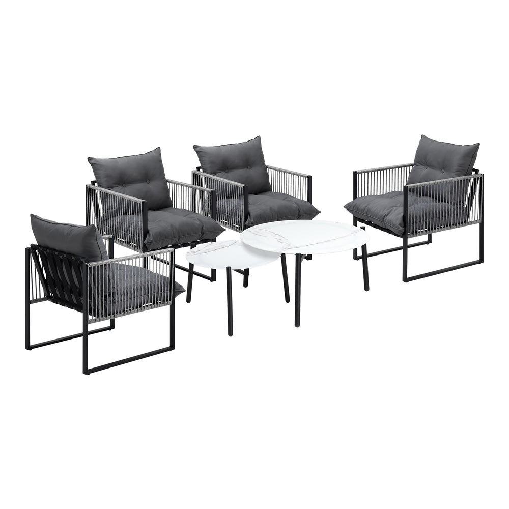 6PCS Outdoor Patio Set Grey &White Coffee Table Set Lounge Chairs