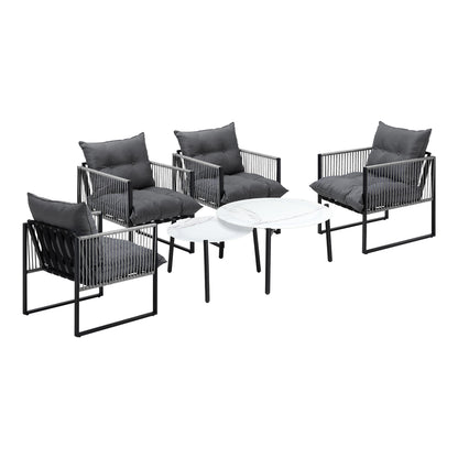 6PCS Outdoor Patio Set Grey &White Coffee Table Set Lounge Chairs