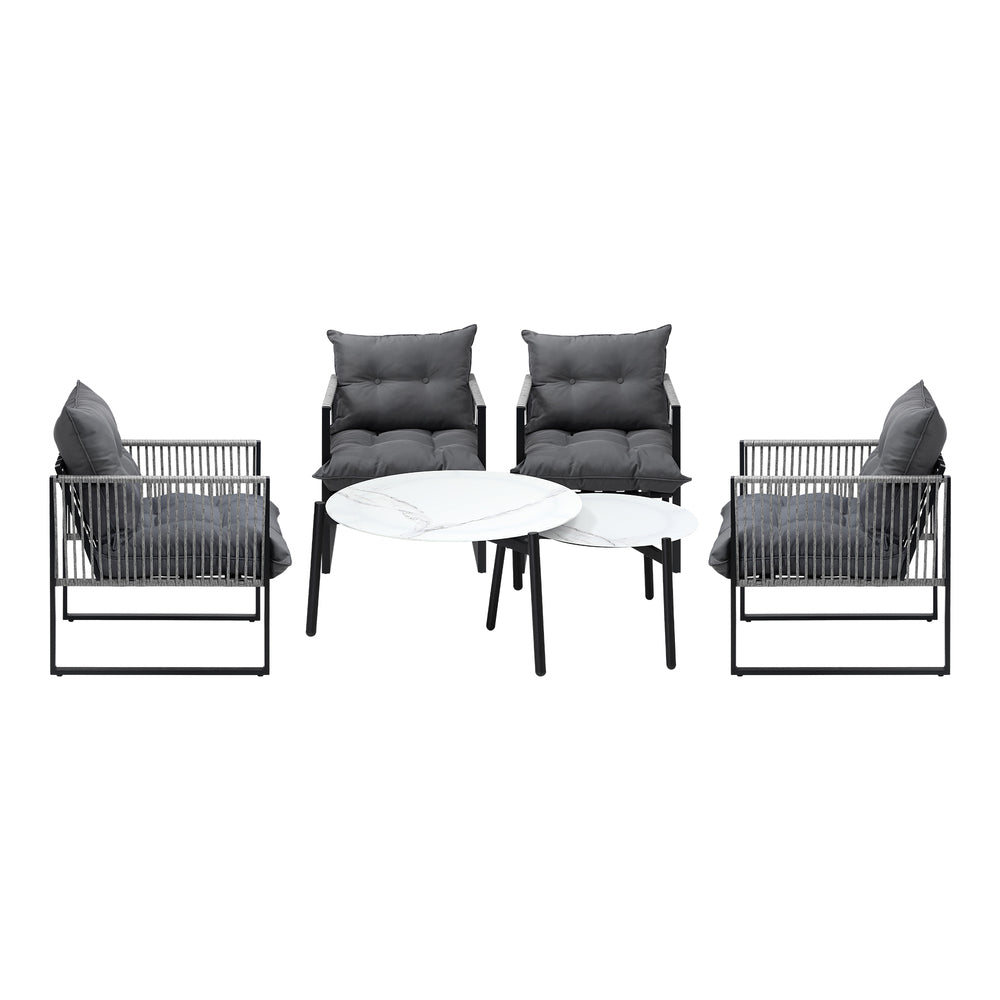 6PCS Outdoor Patio Set Grey &White Coffee Table Set Lounge Chairs