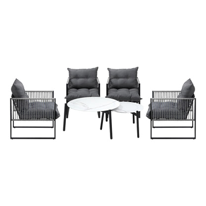 6PCS Outdoor Patio Set Grey &White Coffee Table Set Lounge Chairs