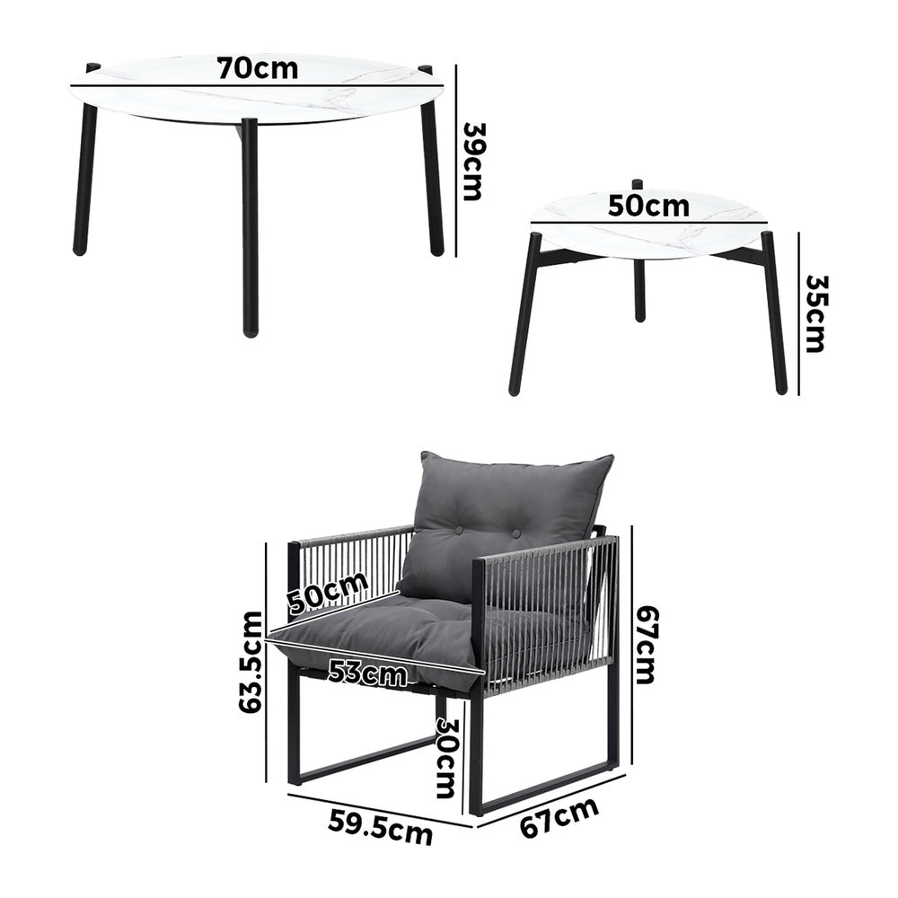 6PCS Outdoor Patio Set Grey &White Coffee Table Set Lounge Chairs