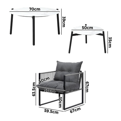 6PCS Outdoor Patio Set Grey &White Coffee Table Set Lounge Chairs