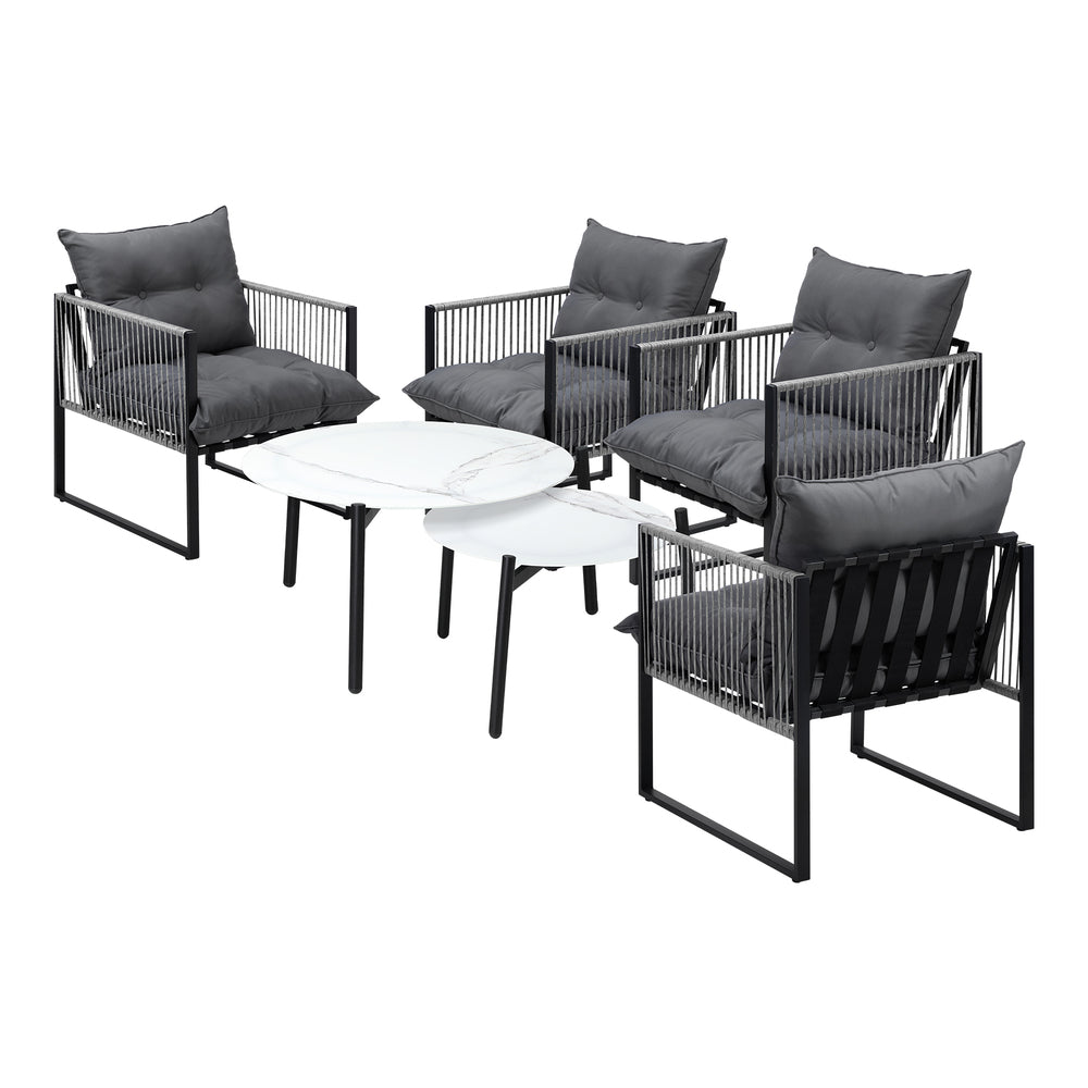 6PCS Outdoor Patio Set Grey &White Coffee Table Set Lounge Chairs