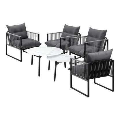 6PCS Outdoor Patio Set Grey &White Coffee Table Set Lounge Chairs