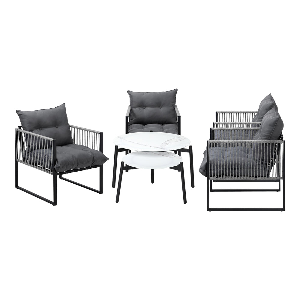 6PCS Outdoor Patio Set Grey &White Coffee Table Set Lounge Chairs