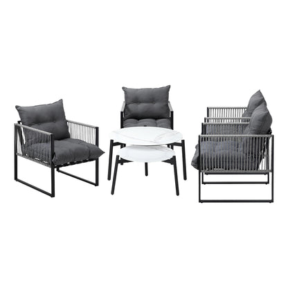 6PCS Outdoor Patio Set Grey &White Coffee Table Set Lounge Chairs