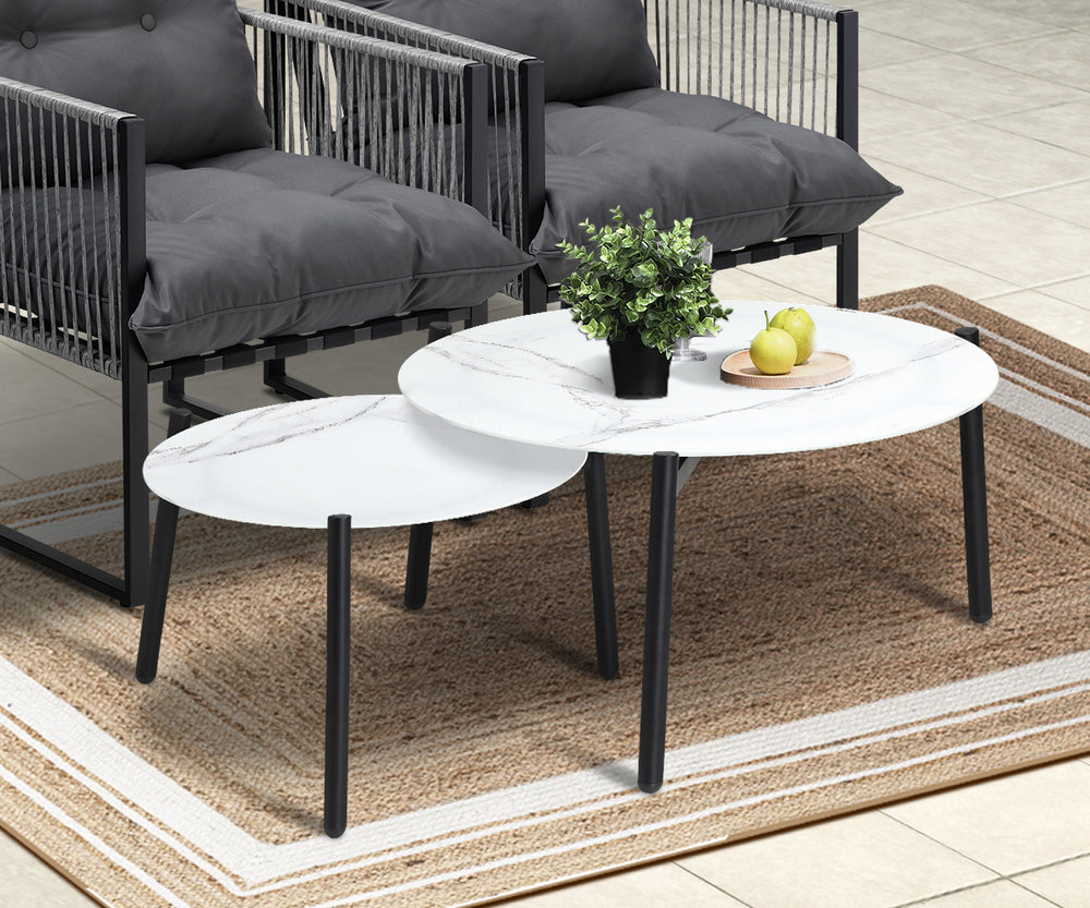 6PCS Outdoor Patio Set Grey &White Coffee Table Set Lounge Chairs