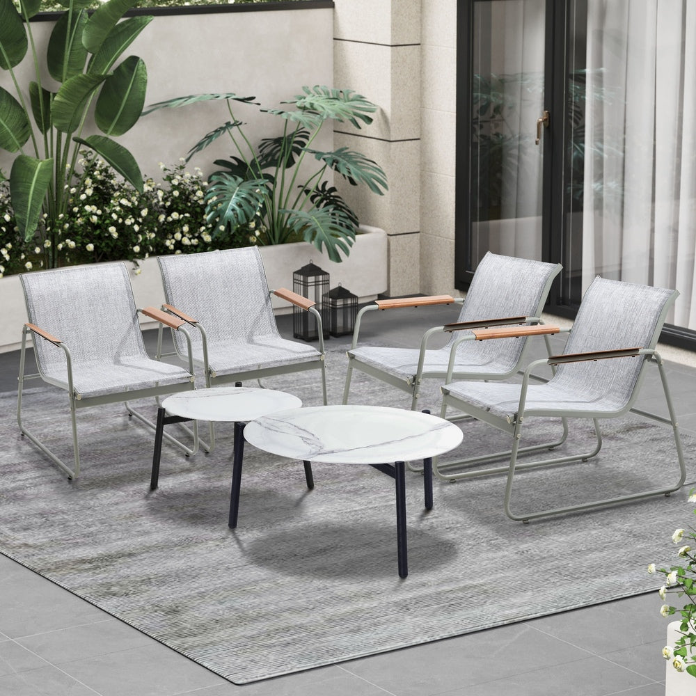 6PCS Outdoor Patio Set 4x Chairs with Coffee Table Textilene Garden Set Grey & White