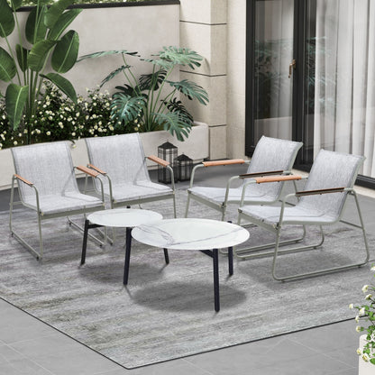 6PCS Outdoor Patio Set 4x Chairs with Coffee Table Textilene Garden Set Grey & White
