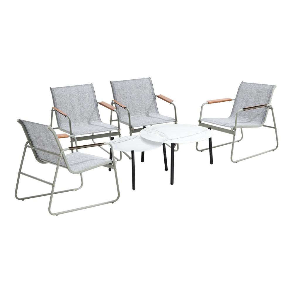 6PCS Outdoor Patio Set 4x Chairs with Coffee Table Textilene Garden Set Grey & White