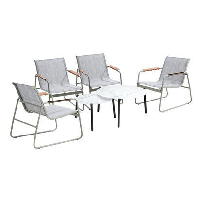 6PCS Outdoor Patio Set 4x Chairs with Coffee Table Textilene Garden Set Grey & White