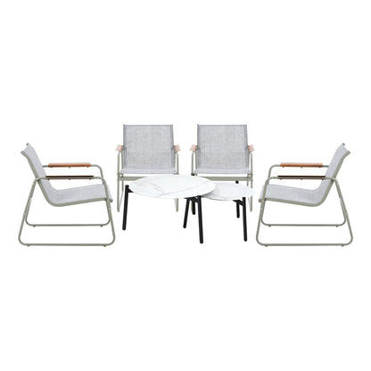 6PCS Outdoor Patio Set 4x Chairs with Coffee Table Textilene Garden Set Grey & White